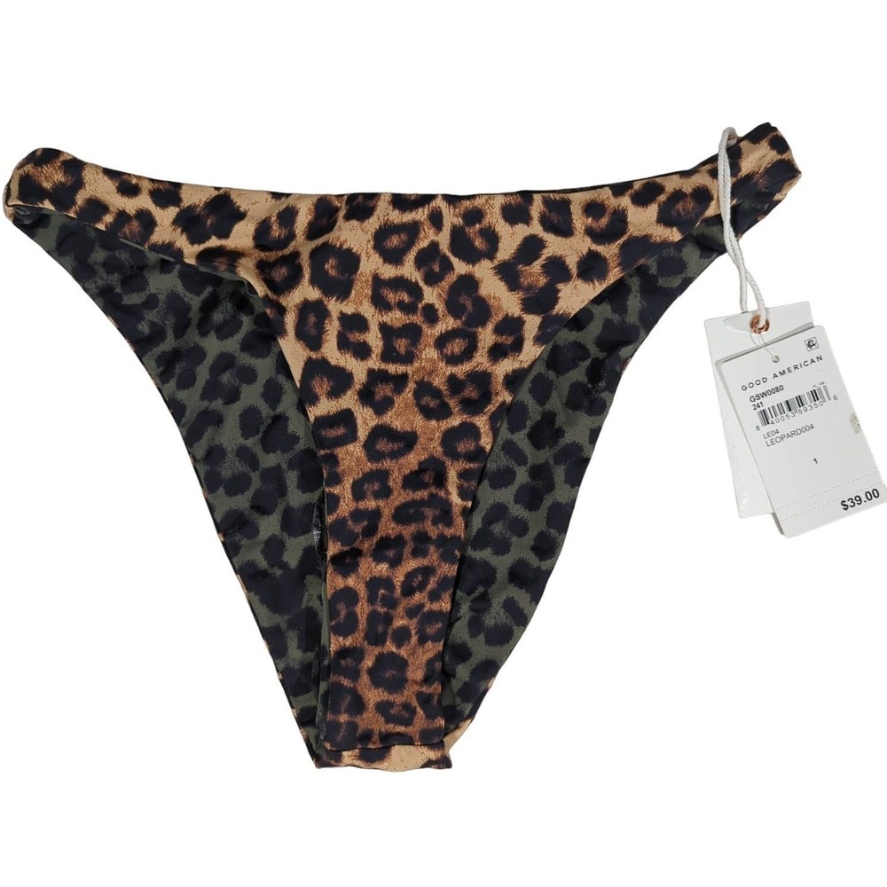 Good American Leopard Print Reversible Bikini Bottoms Size 1 GSW0080